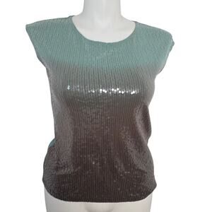 Liz Claiborne Womens Top Sage Green Gray Sequins Front sz PM